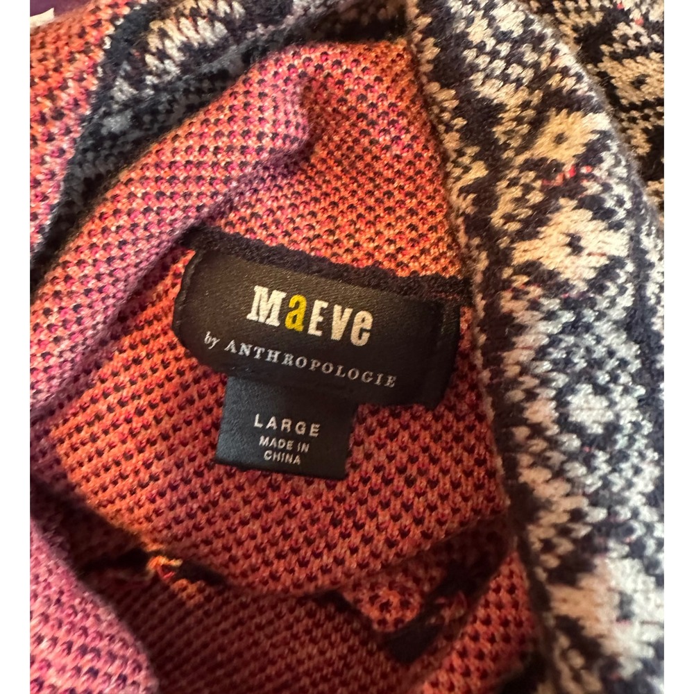 Maeve Anthropologie Womens Large Fair Isle Turtleneck Sweater Pink Orange Stripe - Picture 6 of 8